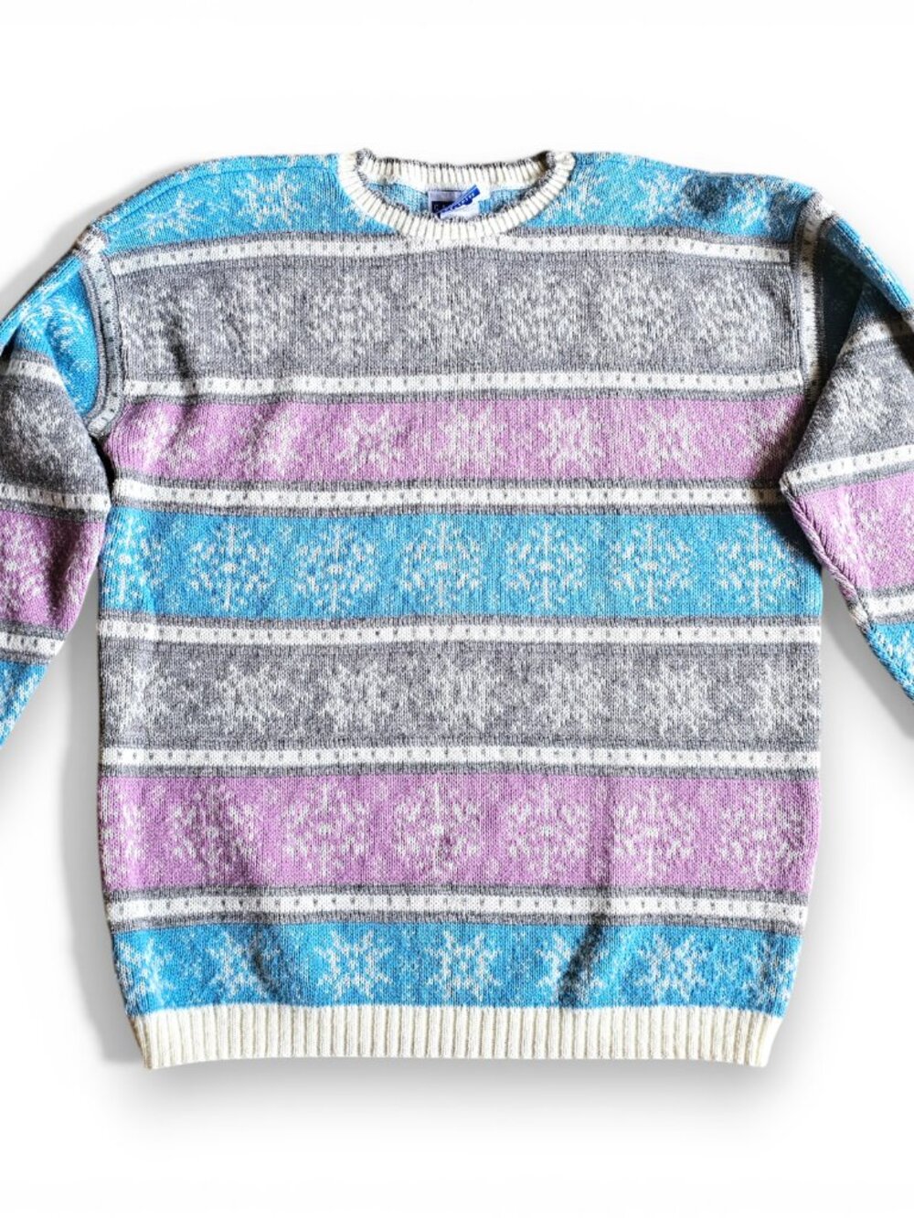 Cape Cod Womens Sweater Snowflake Multicolor Purple Blue Silver Vintage Size L